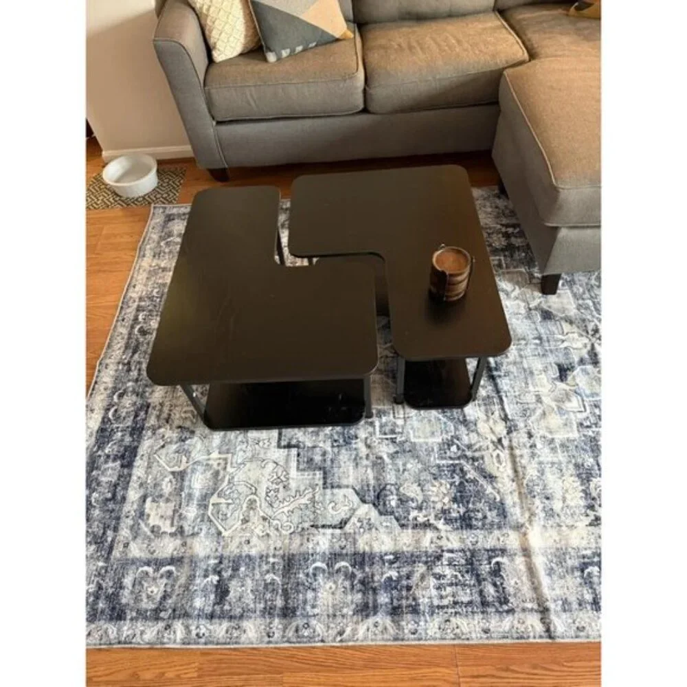 New 6x9 Dark Blue Vintage Rug, Washable Non-Slip Carpet for Home or Room Decor